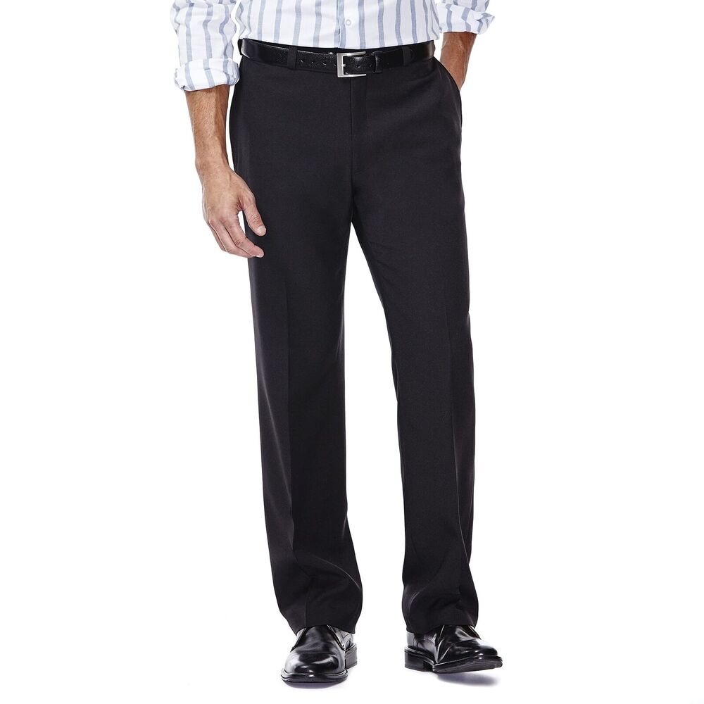 Haggar Mens Pants Sz 38 x 29 Repreve Stria Black Dress Smart Fiber Classic NEW